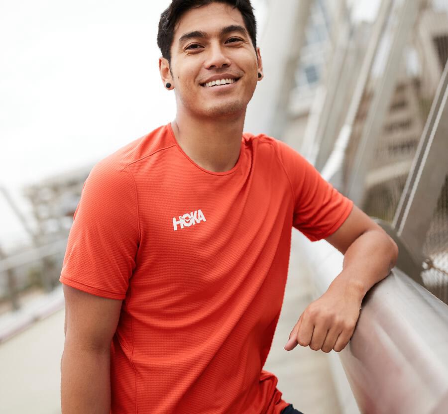 Haut Hoka One One Performance Short Sleeve Homme - Rouge - WSO-507163